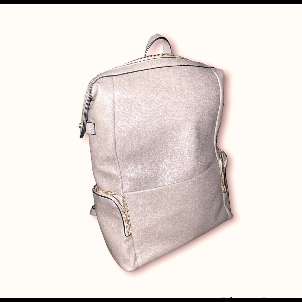 Women’s leather multi-pocket sleek gray laptop backpack